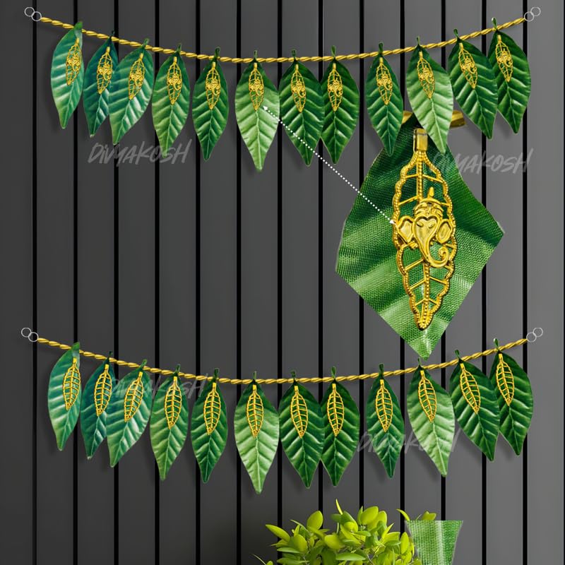 Image of Divyakosh Torans for Entrance, Green Leaf Set of 2, Door Hangings for Home Decoration | Thoranam | Bandhanwar, Toran Size - 38 Inch