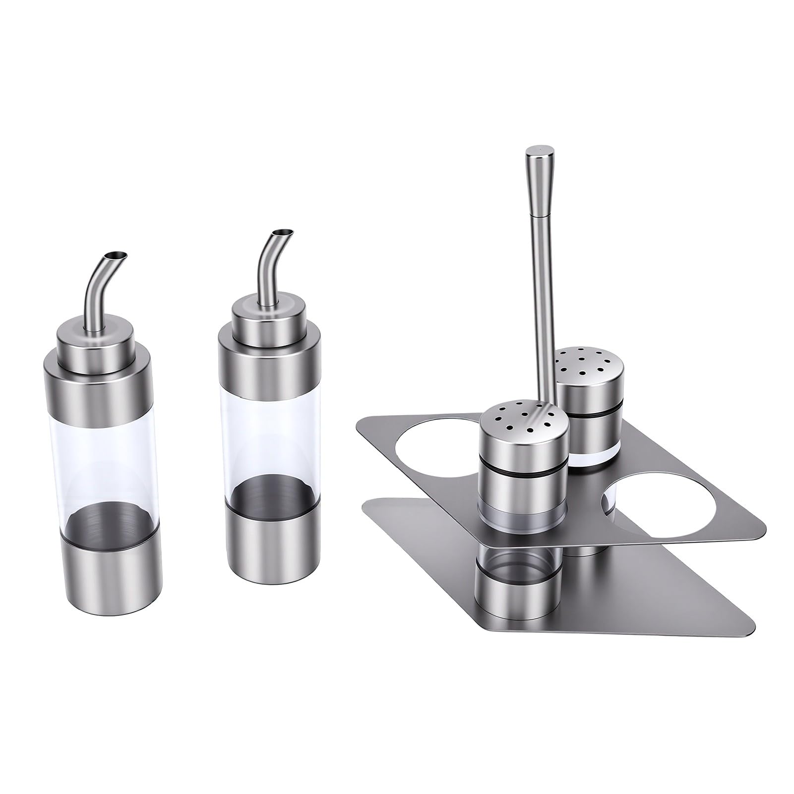 Juego de Botellas de Condimentos de Acero Inoxidable, Transparente, Gran Capacidad para Cocinas Organizadas, Almacenamiento de Grado Alimenticio 304, 4 Piezas
