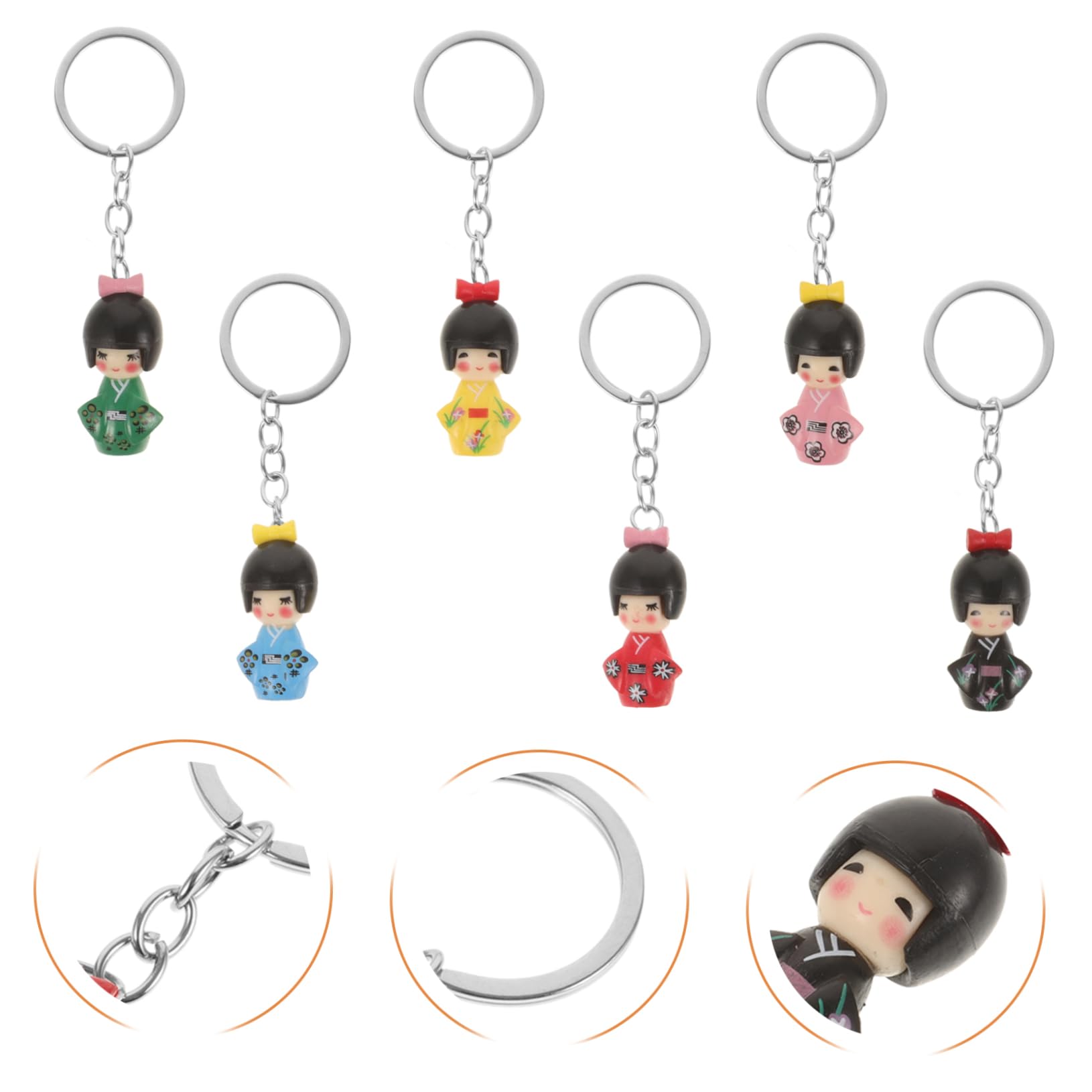 Cabilock 18piezas Llaveros De Muñeca De Kimono Accesorios De Dibujos Animados Para Bolsos y Llaves De Festival Decoración Japonesa