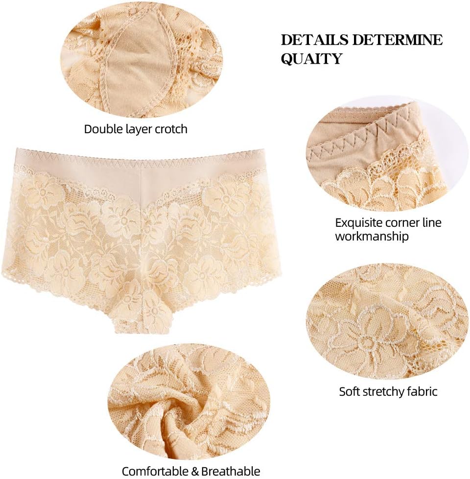 YaoKing Women's Underwear Regular & Plus Size Panties Lace Boyshort Hipster Cheeky Panty- 6 Pack - Image 4
