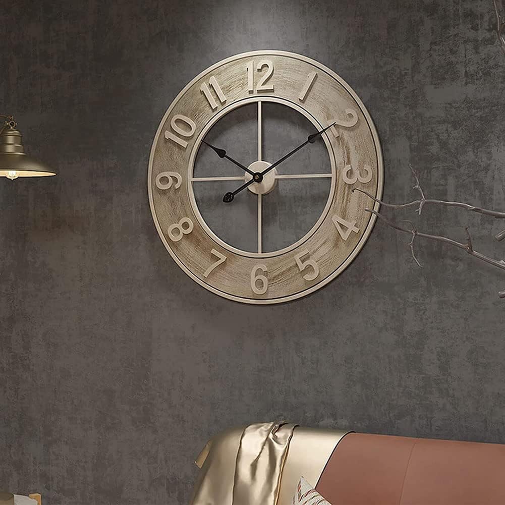 XJBTBA Orologio da Parete Grande Orologi Decorativi in ​​Metallo Grandi Orologi, Numeri Arabi da 23 Pollici Orologio da Parete Silenzioso in Legno Facile da Leggere E Altro Non Ticchettio Silenzioso