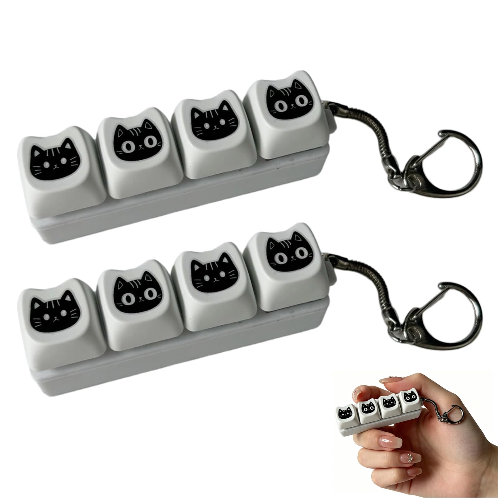 2pcs Keyboard Fidget Toy Clicky Keyboard Fidget Toy 4 Cat Expression Portable Fidget Keyboard with Keyring Portable Pastel Stress Relief Keychain for Bag Office Desk & Car Accessories