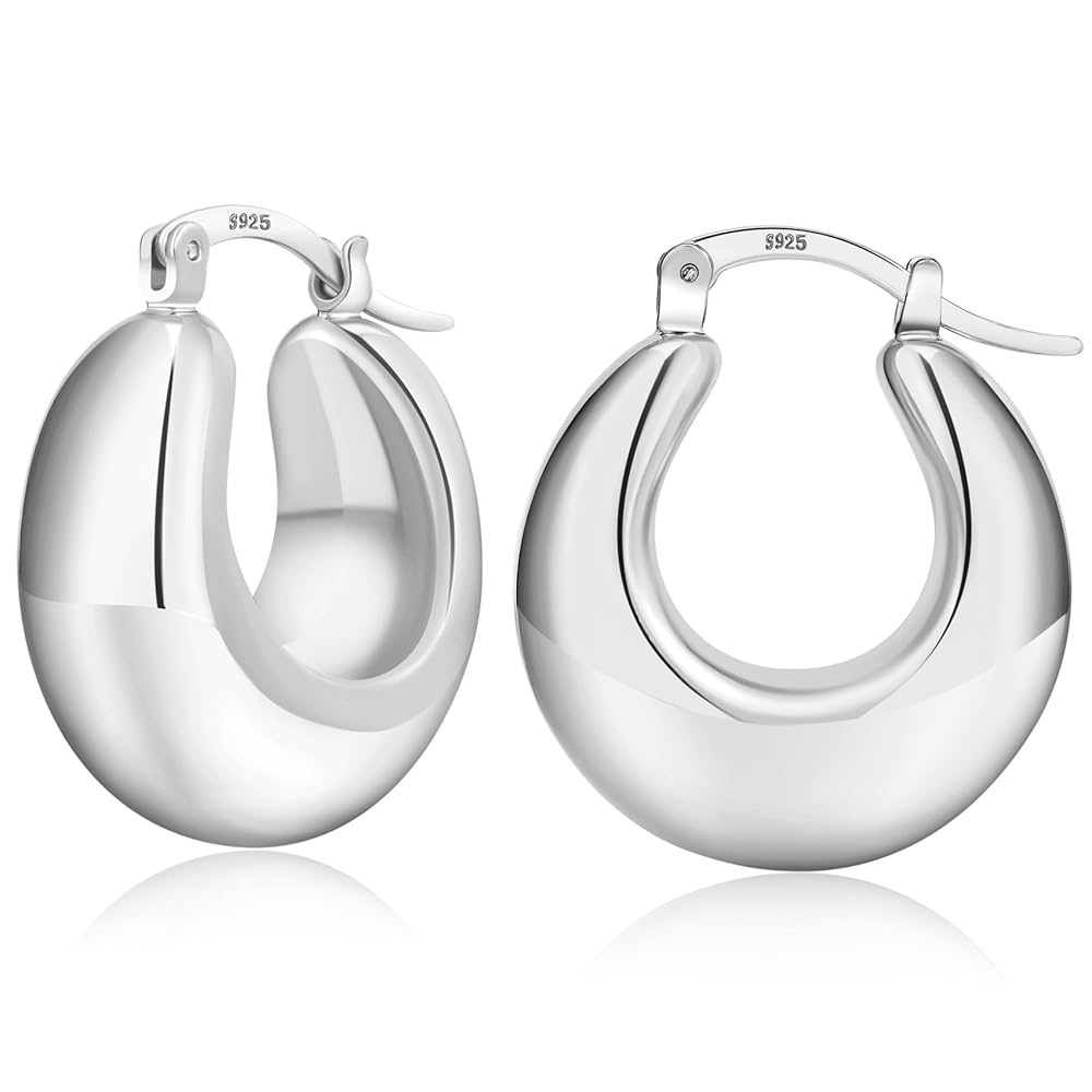 Amazon.com: PABBEU Chunky Silver Hoops Earrings for Women