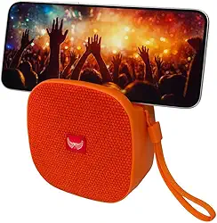 Caixa de Som Bluetooth Portátil 5W com Suporte para Celular, USB, Cartão TF, Rádio FM, Recarregável 800mAh, Design Compacto e Potente (Laranja)