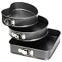 TRIXES Spring Form Cake Tin - Set of 3 - Heart Square Round Shapes with Loose Base - Non-Stick Quick Release Springform Baking Pan Shapes - Great for Sponge Cakes and Cheesecakes