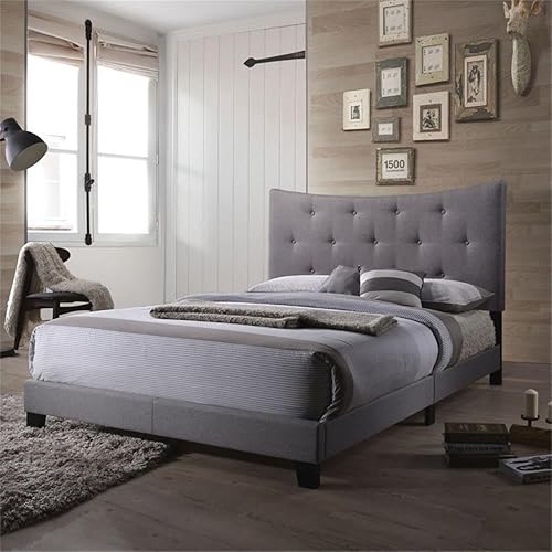 Venacha Tufted Upholstered Queen Panel Bed in Gray Fabric