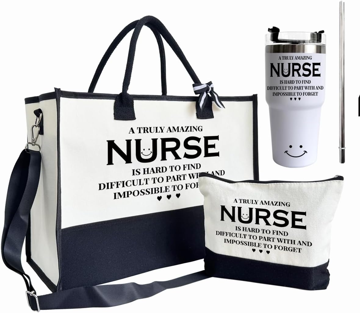 Amazing Nurse Tote Bag With Zipper - Canvas Shoulder Beach Bag for Women, 20 oz Stainless Steel Water Cup, Thank You Gift for Nurses, Travel Bag