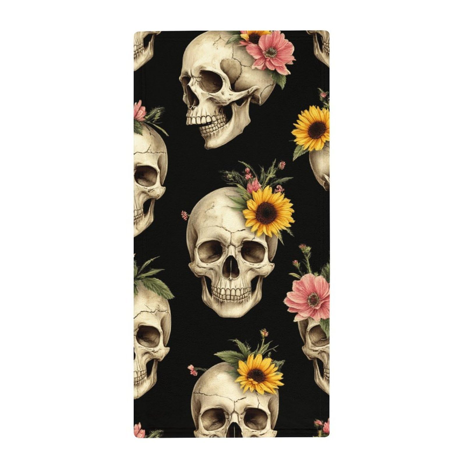 Anceky Luxury Gym Towels for Face & Body, Vintage Skull Flower Absorbent Quick-Dry Towels, Spa & Yoga Approved