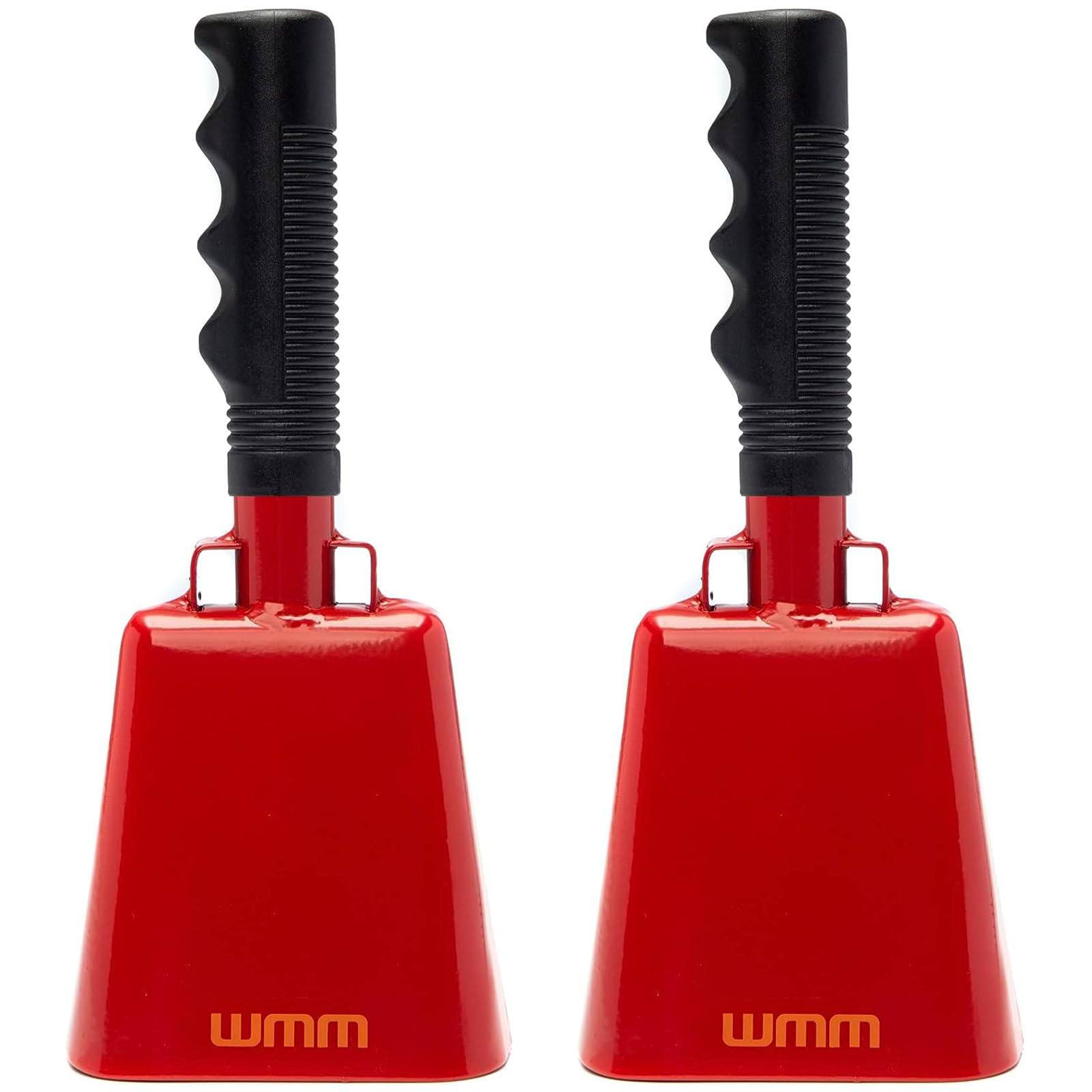 WMM 10 Inch Cow Bells Noise Makers Cowbells for Sporting Event Cheering Bell for Football Games Large Steel Cowbell with Handle Solid School Bells Call Bell (2-Pack Red)