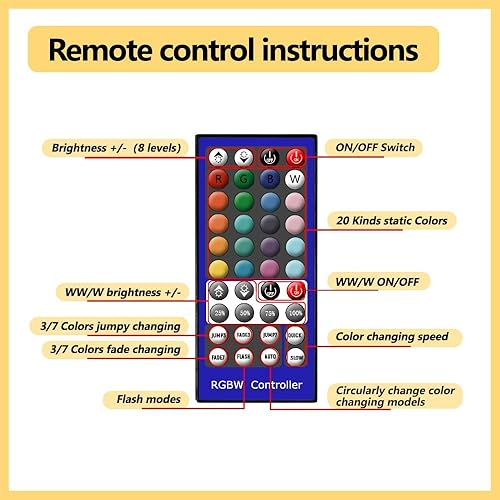 Miniatura 2 de Controlador RGBW con control remoto IR de 40 teclas, controlador LED para tira LED RGBW SMD 5050 2835 de 5 pines (12V - 24V.)