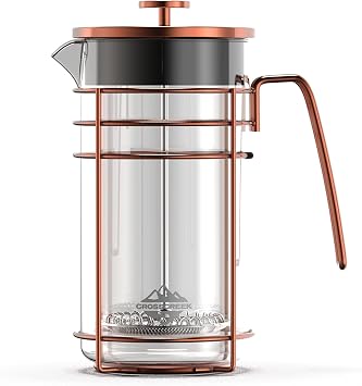 French Press, 34 Ounce 1000ml Coffee Maker, Glass Rose Gold Coffee Press, Heat Resistant Borosilicate Glass Tea Maker and 3 layers Filter Coffee Pot for Camping Travel Gifts