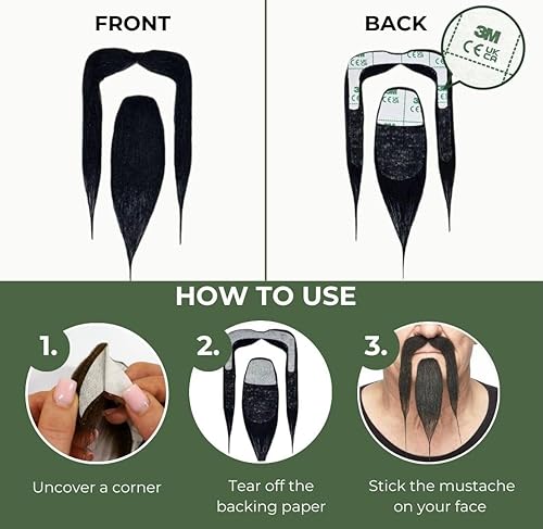 Miniatura 4 de Mustaches Bigote y barba falsos autoadhesivos, novedad, shaolin falso pelo facial, accesorio de disfraz para adultos, color negro