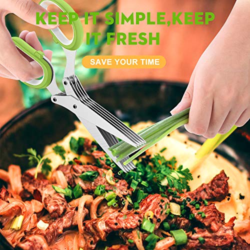 Image of Herb Scissors with 5 Blades and Cover, Kitchen Herb Cutter with Cleaning Comb, Stainless Steel Multi Blade Herb Shears for Basil Parsley Cilantro, Easy Clean Cooking Tool, Unique Kitchen Gadgets Gift