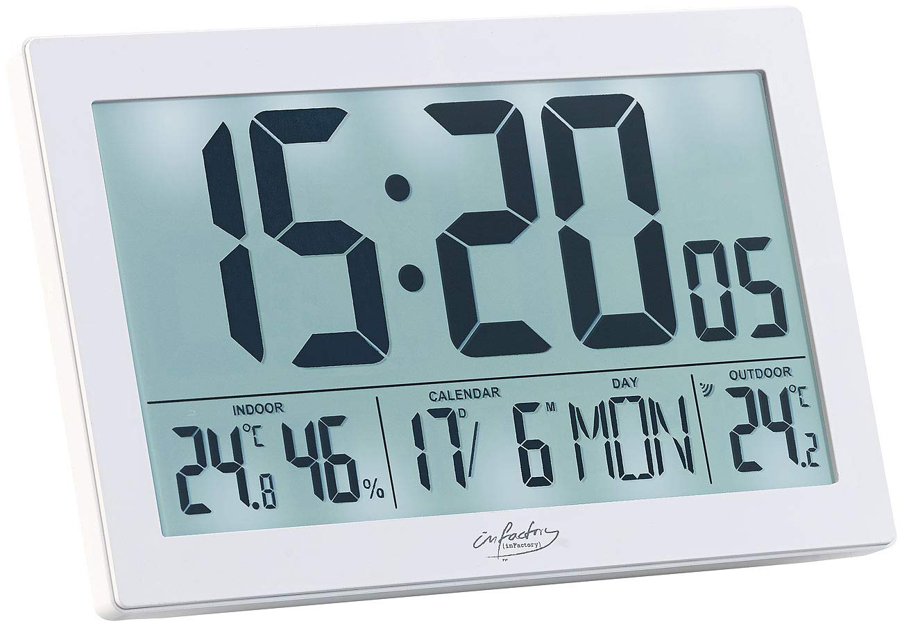 infactory Horloge Radio-pilotée XL Thermo-hygromètre Capteur Extérieur