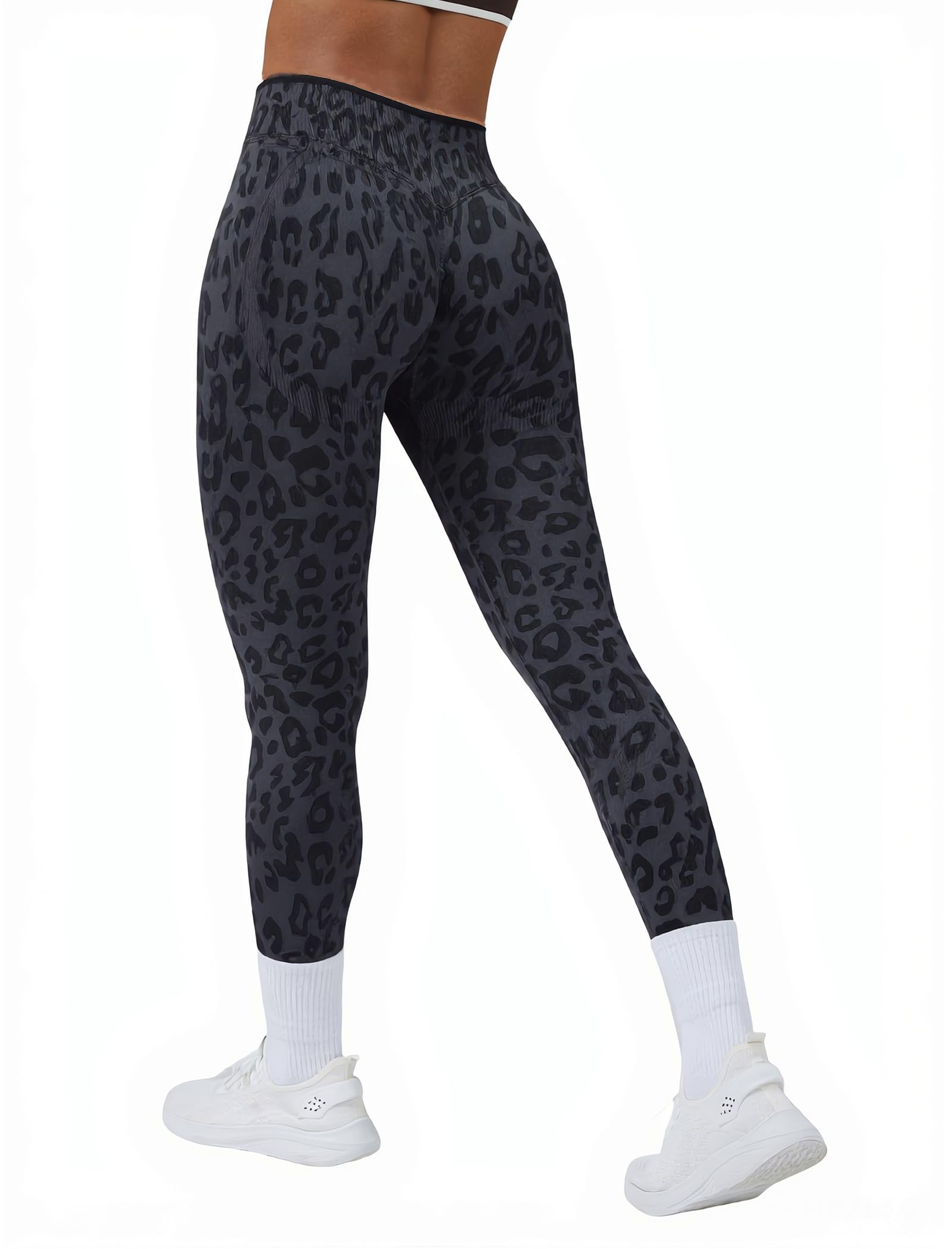 Odizli Leggings sportivi da donna a vita alta, con motivo leopardato, opachi