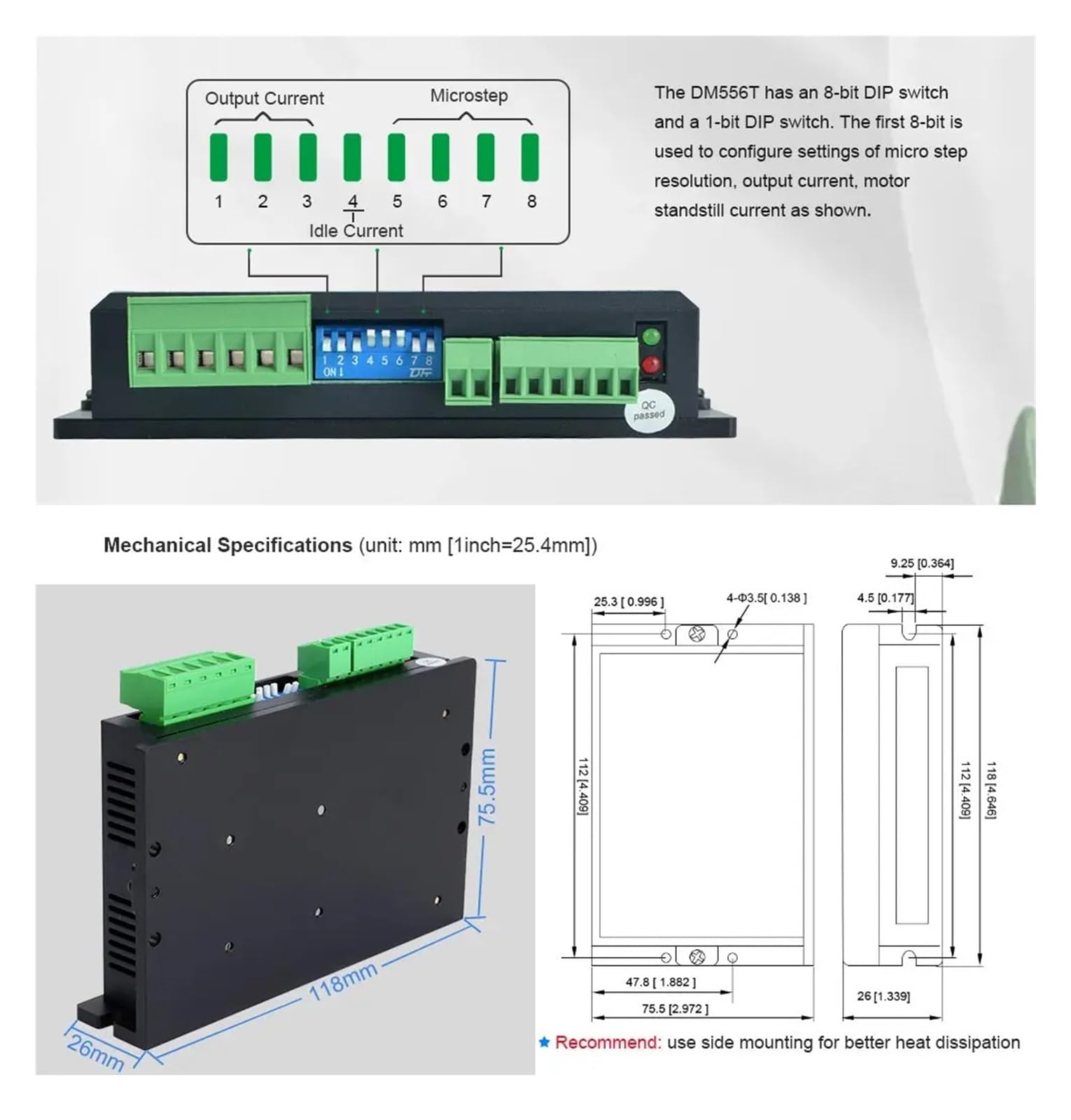 DM556T Schrittmotortreiber 20-50 VDC 1,8~5,6 A Digitaler Schrittmotor-Controller for Nema17/23/24/34 Motor