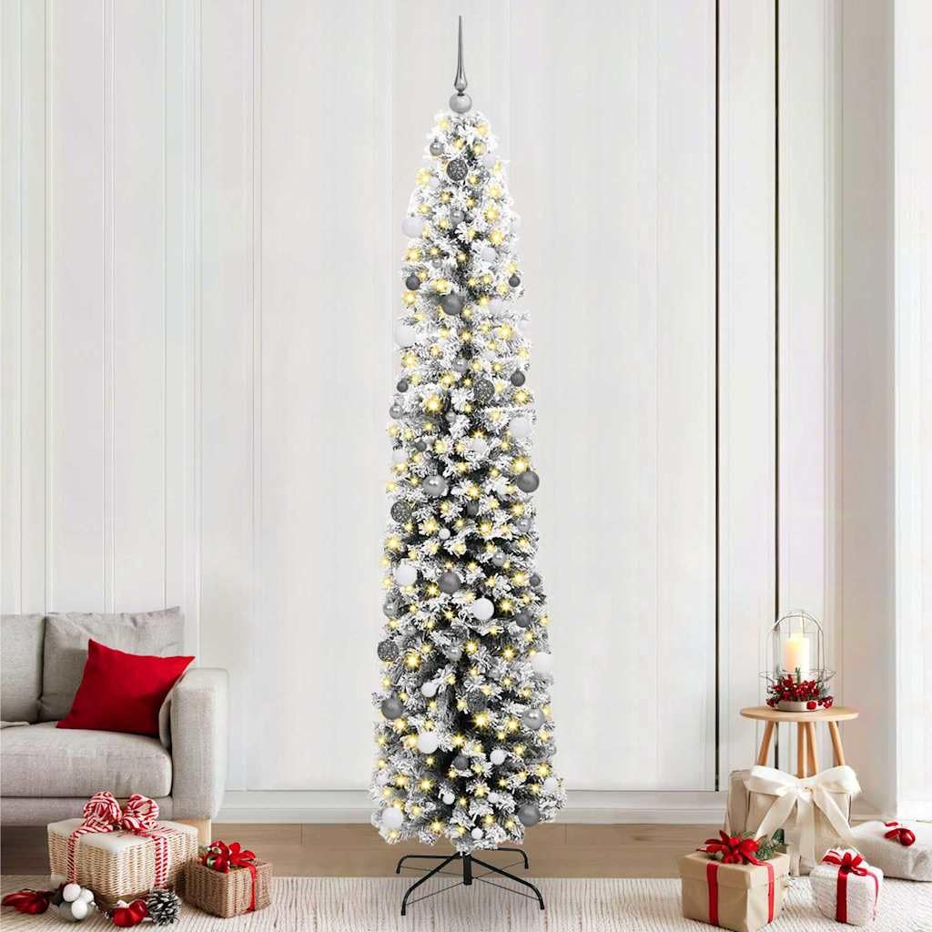 Sztuczna choinka 240 cm z 300 diodami LED w kolorze ciepłej bieli, PCW i stal, w zestawie stojak i łańcuch świetlny, choinka do wnętrz, na balkon, taras, dekoracja adwentowa, świąteczny