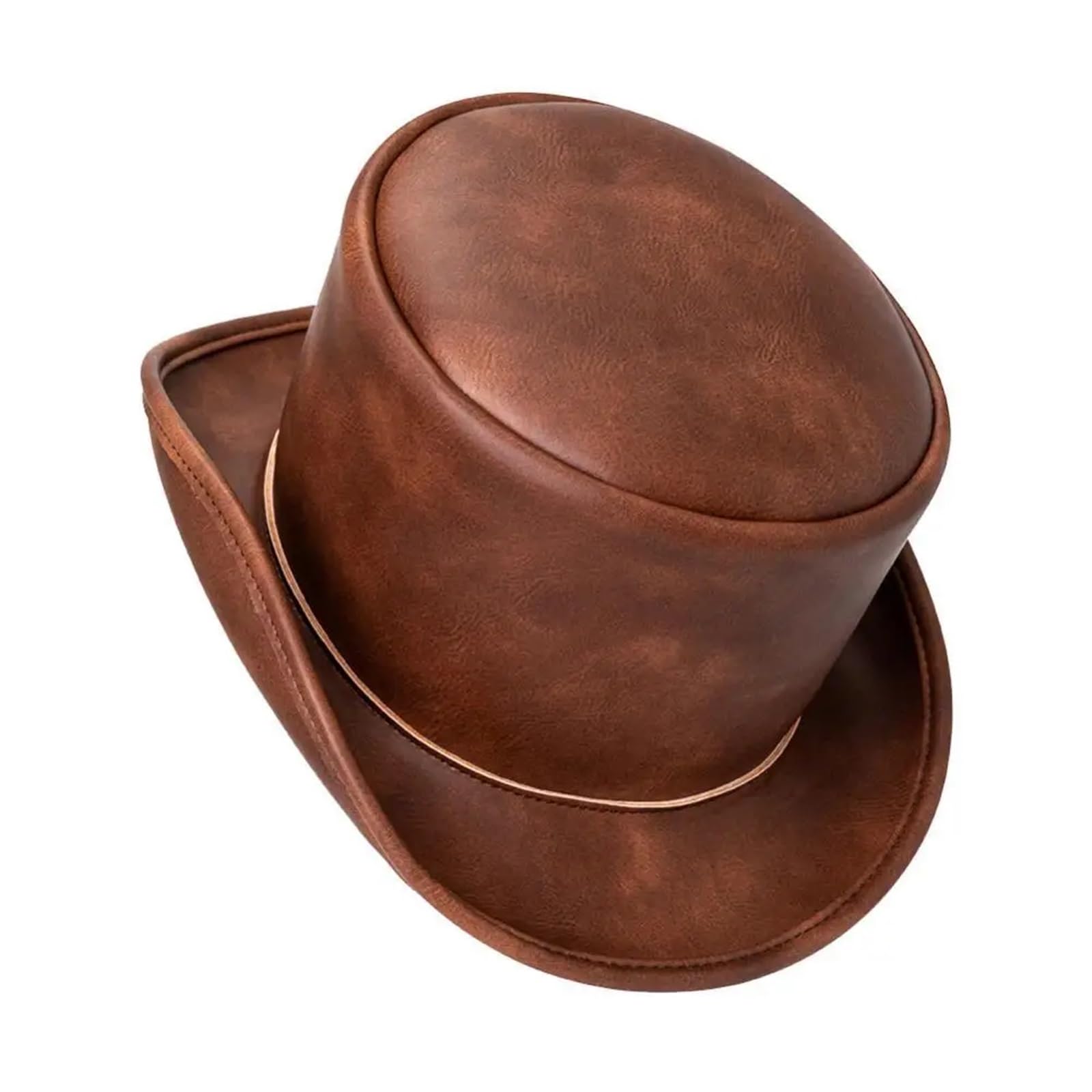 Sombrero de Copa Sombrero De Copa Hombres Mujeres Cuero De PU Adultos Sombrero De Copa For Fiesta Disfraces Viajes Discoteca(Brown)