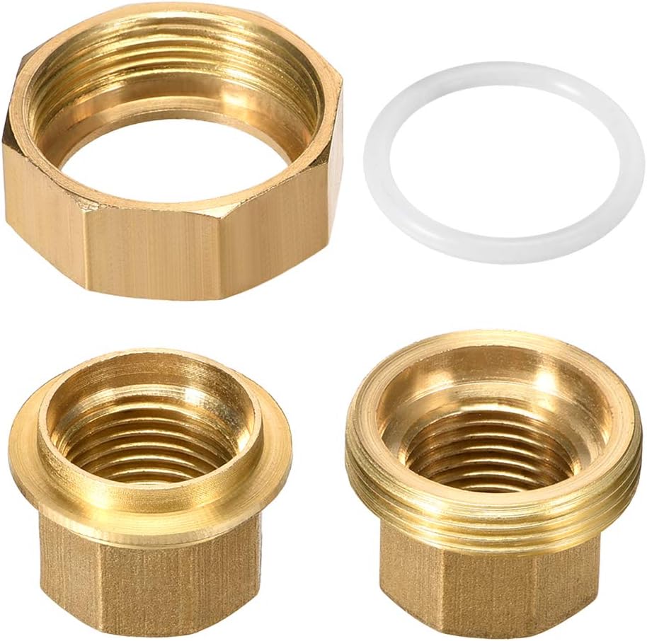 uxcell Brass Pipe Union Connector Coupling 1/2 PT Fitting with Female Threaded Connects Two Pipes 38mm Length