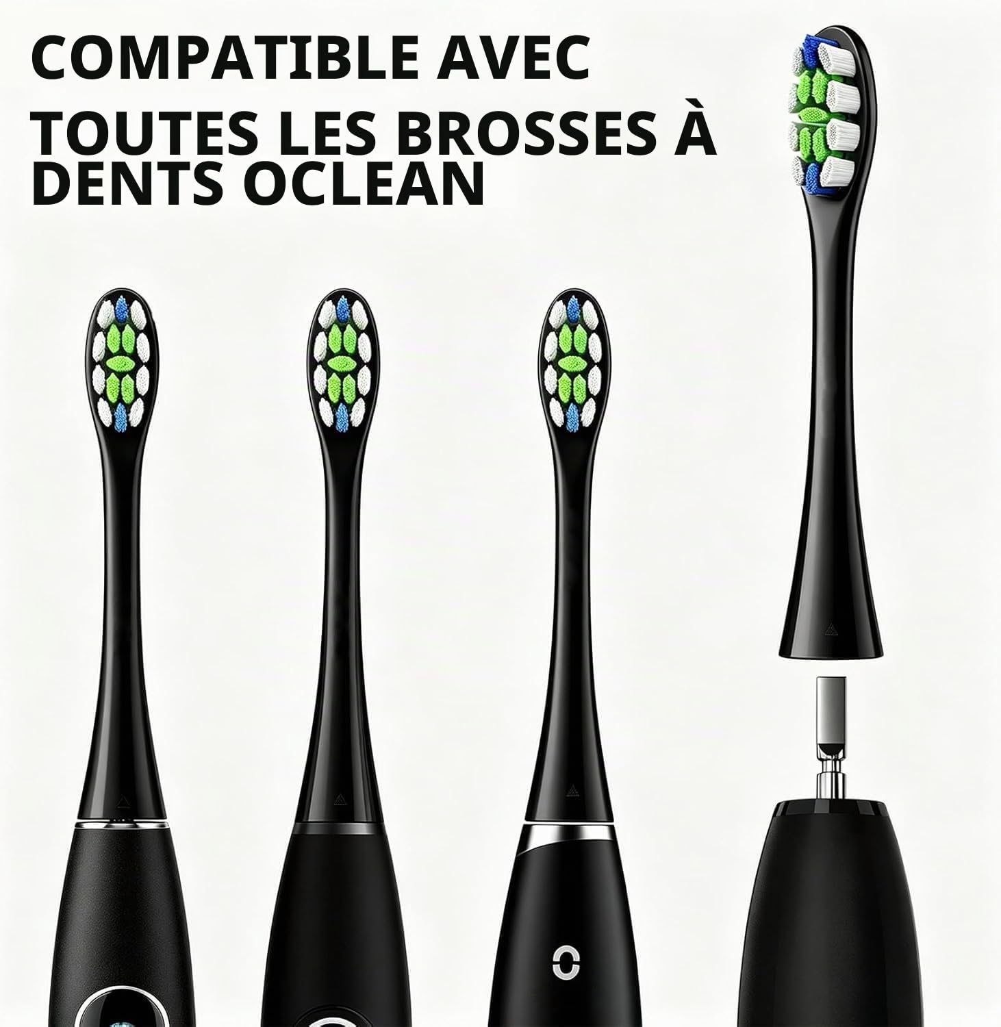 Standard Clean Têtes de brosse compatibles avec la brosse à dents électrique Oclean, lot de 6 têtes de brosse électriques avec soies DuPont - Noir