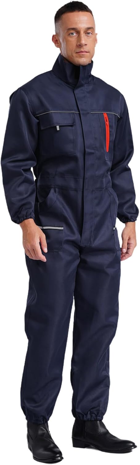 ranrann Men's Work Overalls One Piece Mechanics Workwear Long Sleeve Jumpsuit Coveralls Uniform