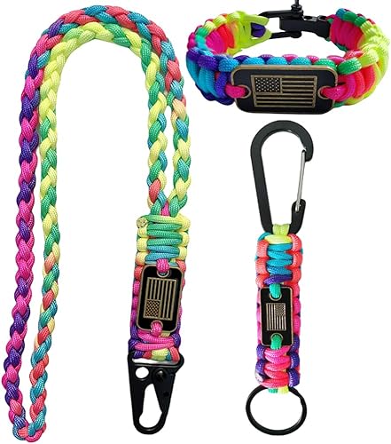 Juego de cuerda de paracaídas resistente, collar con cordón, mosquetón y pulsera táctica de supervivencia para hombres y mujeres con bandera de