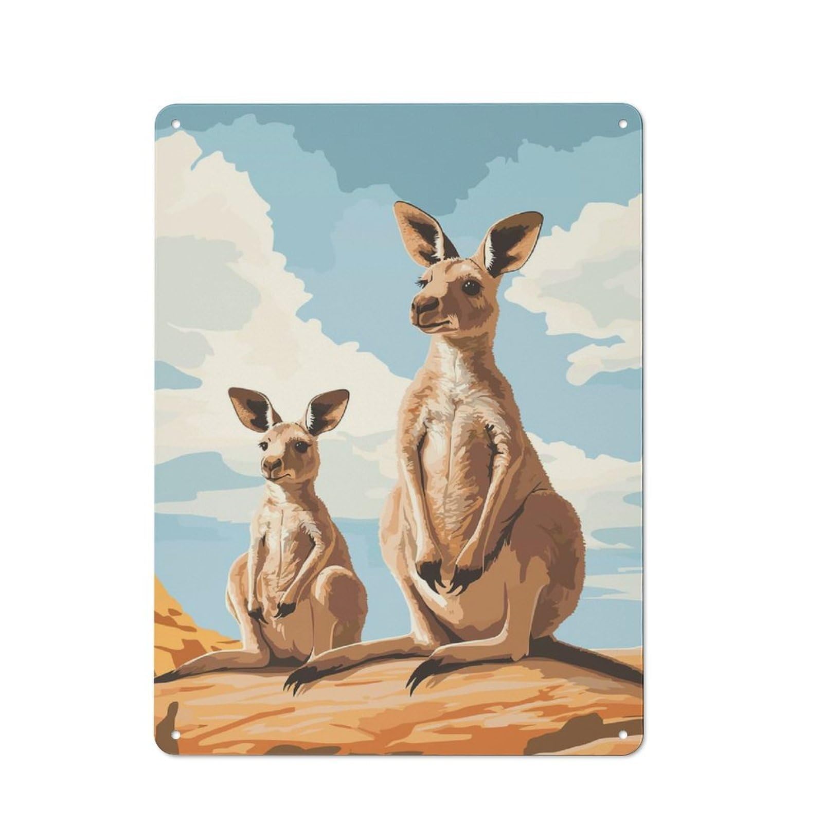 Junmoney Kangaroo Family Portrait Metal Plaque 40X30cm With For Garage Wall, Retro Decor, Housewarming Present For People Styling Garage