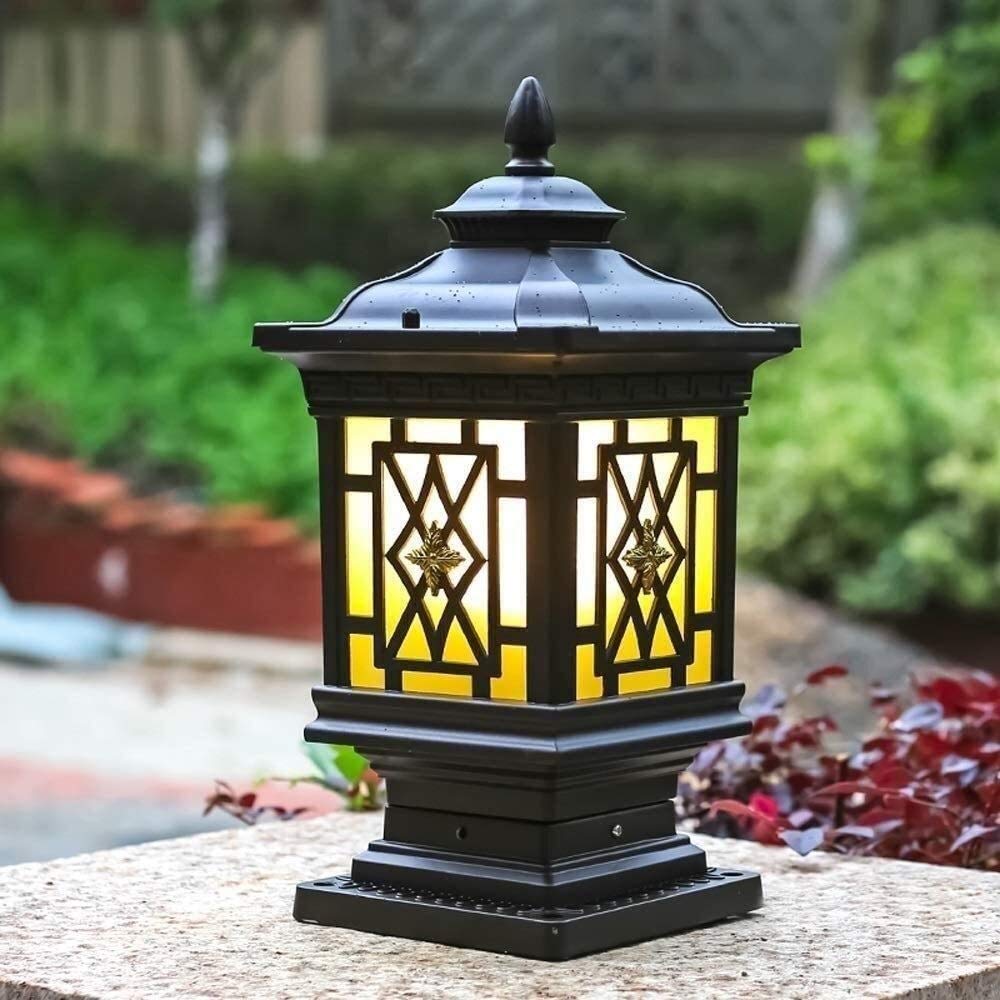Luces de poste Luz de pedestal clásica europea Lámpara de poste impermeable al aire libre Vidrio de aluminio Antióxido de jardín Valla de jardín Linterna de columna E27 Patio externo Farola Patio Pais