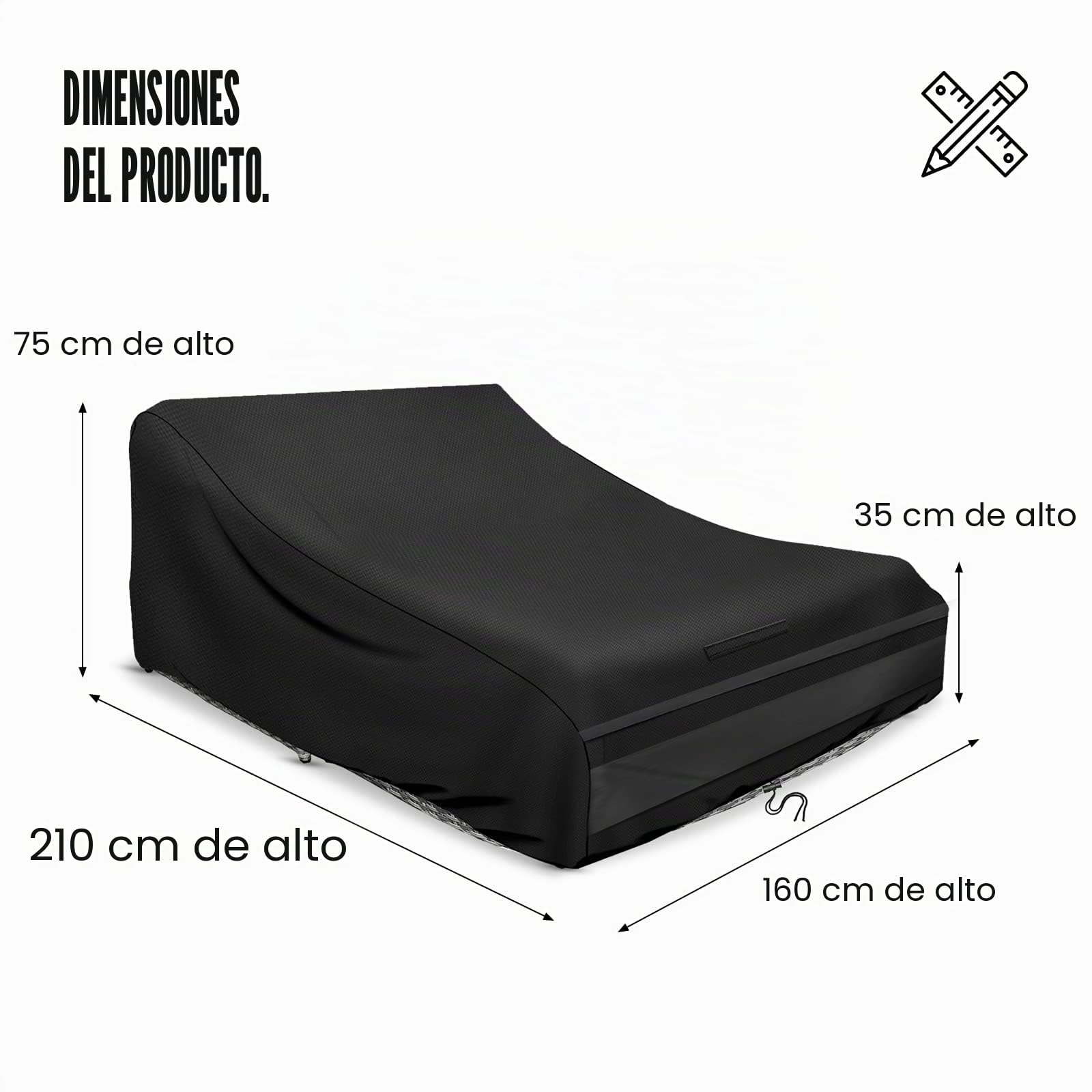 Schleuder Funda para tumbona para 2 personas, 210 x 160 x 35/75 cm, cubierta 420D, doble tumbona, exterior, impermeable, doble tumbona, relajante, tumbona de jardín, funda protectora, resistente al