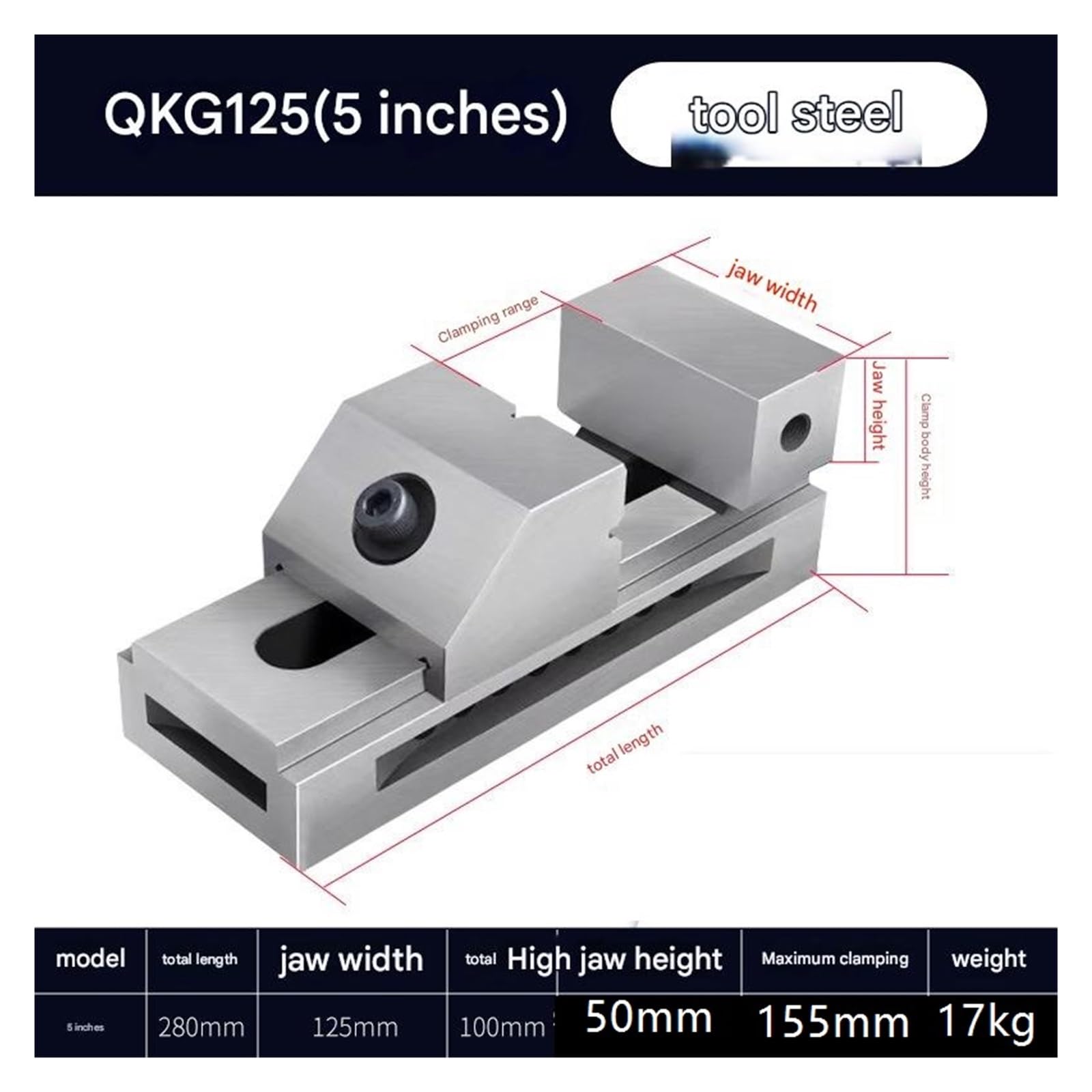 Wytrzymałe zaciski do tokarek serii QKG Imadło maszynowe do wszechstronnego mocowania(5.0in 0.005mm)
