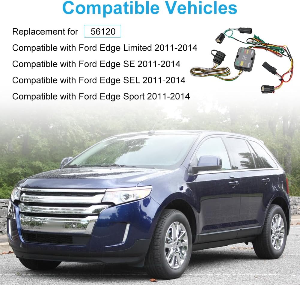 WATERWICH 4-Pin Trailer Wiring Harness Compatible with Ford Edge Limited SE SEL Sport 2011 2012 2013 2014 Replacement for 56120 Trailer Hitch Wiring Harness