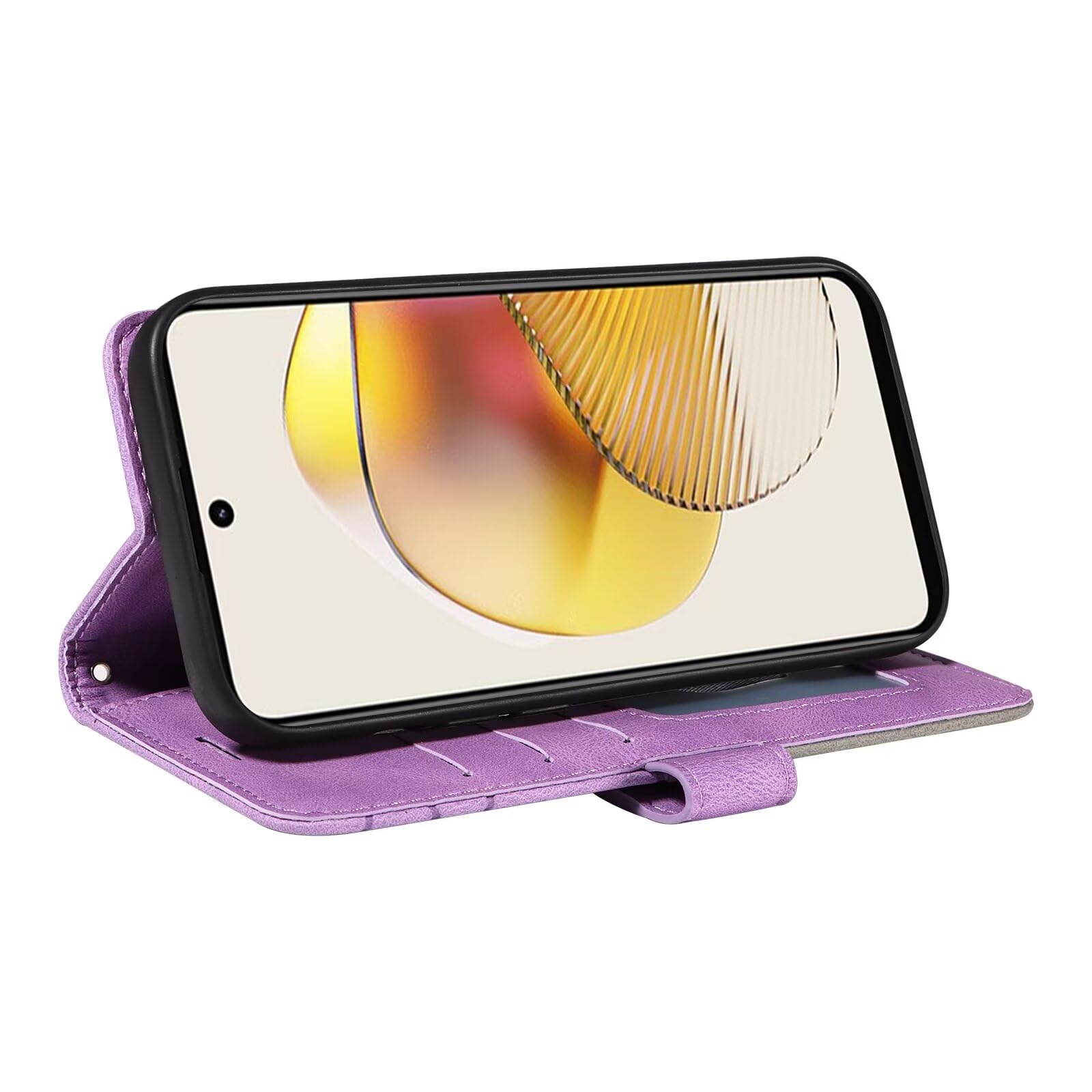 Motorola Moto E14 / Moto G04 / Moto G24 Case Protective Geometric Wallet Phone Case PU Leather Cover with Magnetic Closure Kickstand Bookstyle Folding Stand Silicone Bumper Card Holder Pouch Purple - Image 4