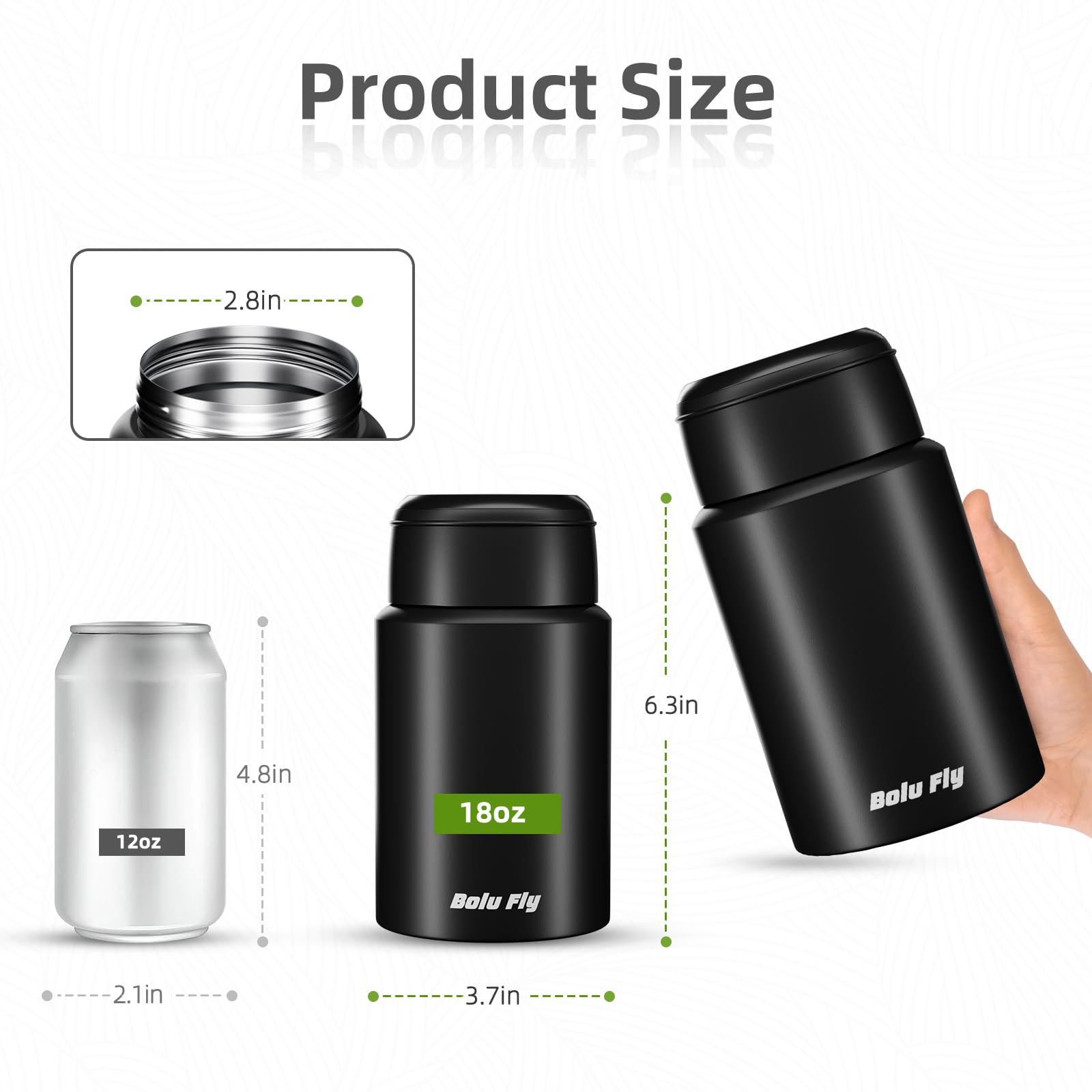Termo de sopa para alimentos fríos y calientes para adultos, tarro de alimentos aislado, recipientes térmicos de acero inoxidable con bolsa de transporte y cuchara (18.5 onzas) (negro)