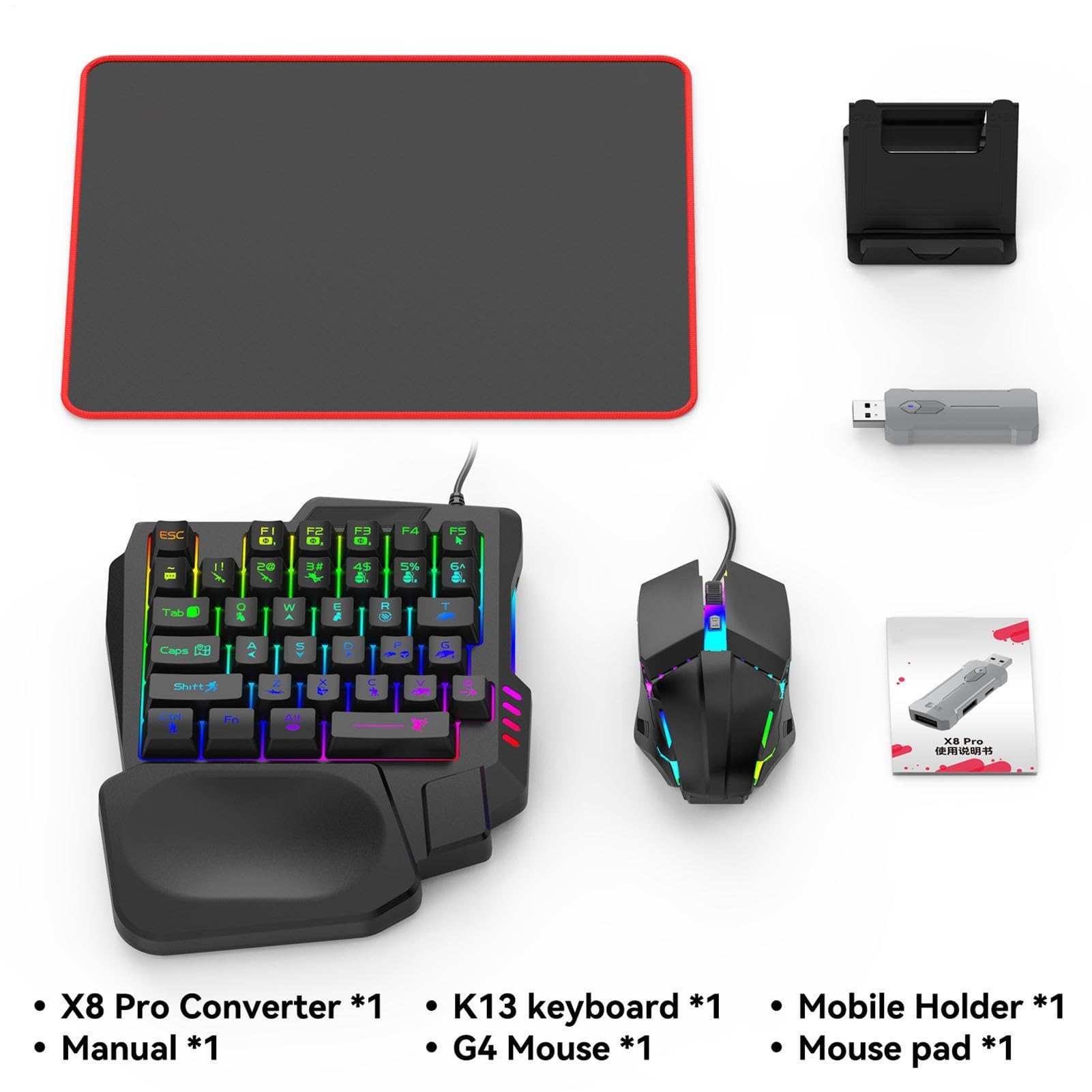 Set di tastiera per controller di gioco, mouse con cavo LED, sistema di input meccanico, mouse con sensore di precisione, unità di controllo adattiva, attrezzatura professionale con pacchetto per