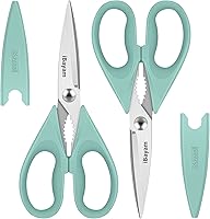 Vista 21 de iBayam Tijeras de cocina multiusos con funda protectora, tijeras de acero inoxidable duraderas, aptas para lavavajillas, mango cómodo de agarre suave