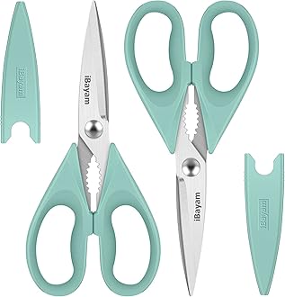 Kitchen Shears, iBayam Kitchen Scissors Heavy Duty Meat Scissors Poultry Shears, Dishwasher Safe Food Cooking Scissor All Purpose Stainless Steel Utility Scissor, 2-Pack (Aqua Sky)