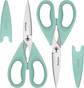 Kitchen Shears, iBayam Kitchen Scissors Heavy Duty Meat Scissors Poultry Shears, Dishwasher Safe Food Cooking Scissor All Purpose Stainless Steel Utility Scissor, 2-Pack (Aqua Sky)