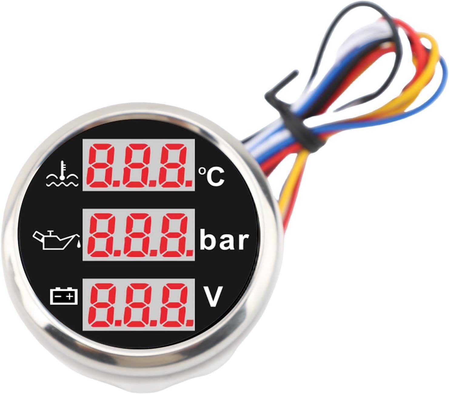 banapoy 3 in 1 Triple Gauge Set, Engine Coolant Temperature, Oil Pressure Gauge, Battery Voltmeter Indicator, Instrument Sensor Kit for Car Boat Truck Vehicle Marine, 52mm (Black Dial Silver Cover)