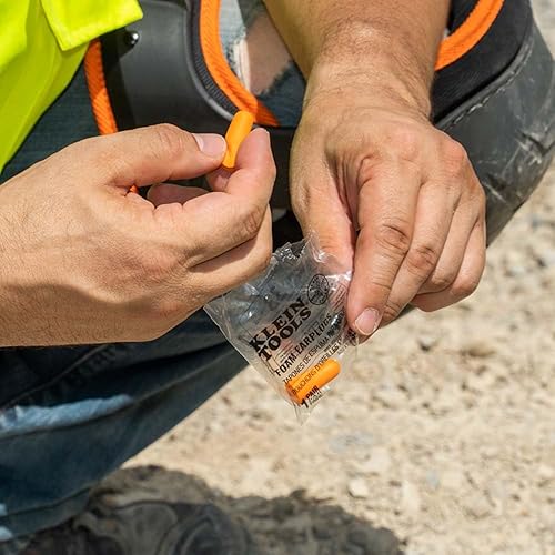 Miniatura 11 de Klein Tools 6054050 Tapones de espuma para los oídos, 33dB NRR, naranja, con caja dispensadora, para construcción, ruido fuerte y trabajo, 50 pares