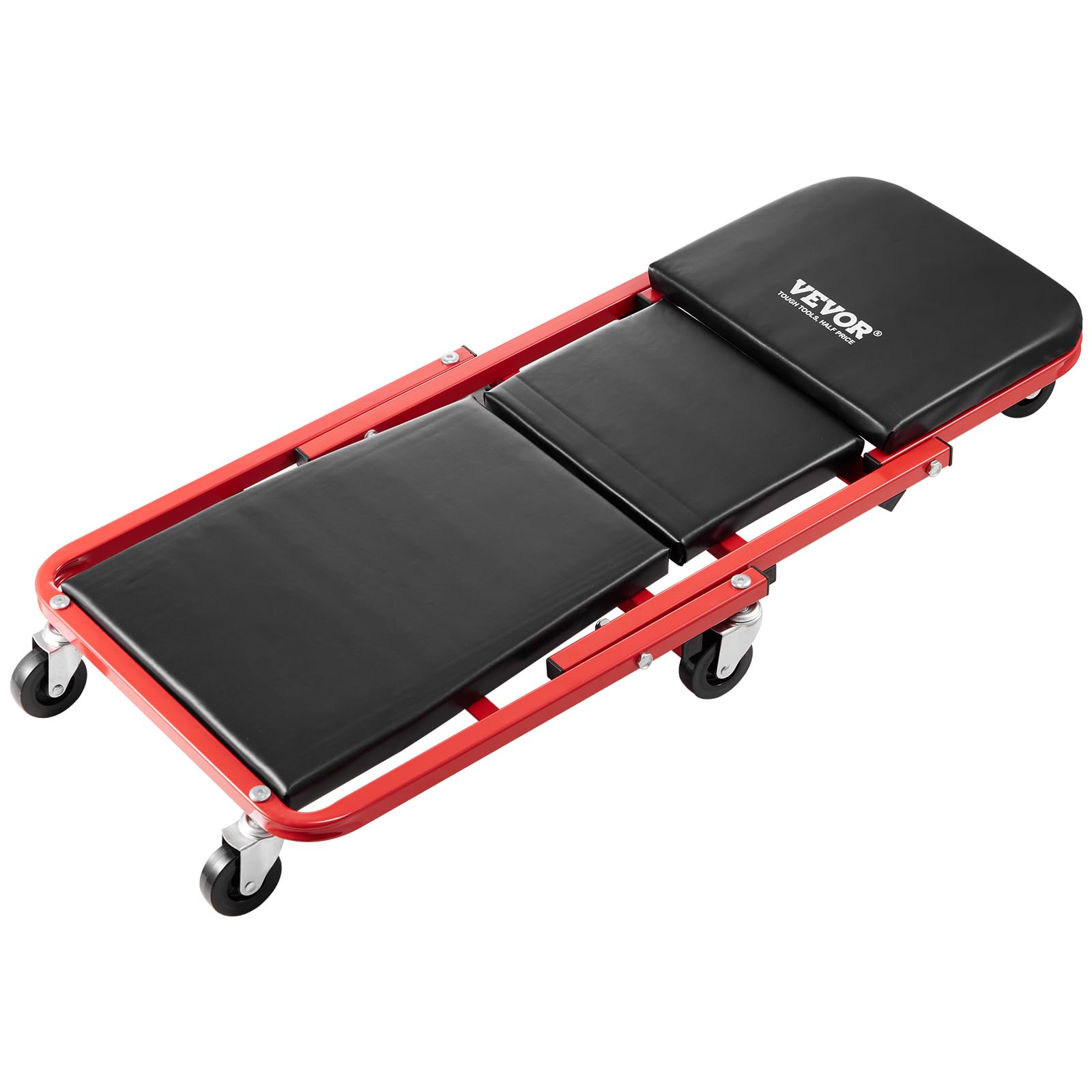 VEVOR Taburete Plegable para Garaje en Forma de Z, Capacidad de 136,1 kg, Bandeja para Herramientas 6 Ruedas, Asiento Acolchado, para Tumbarse o Sentarse para Garaje, Taller o Casa, 910 x 425 x 140 mm