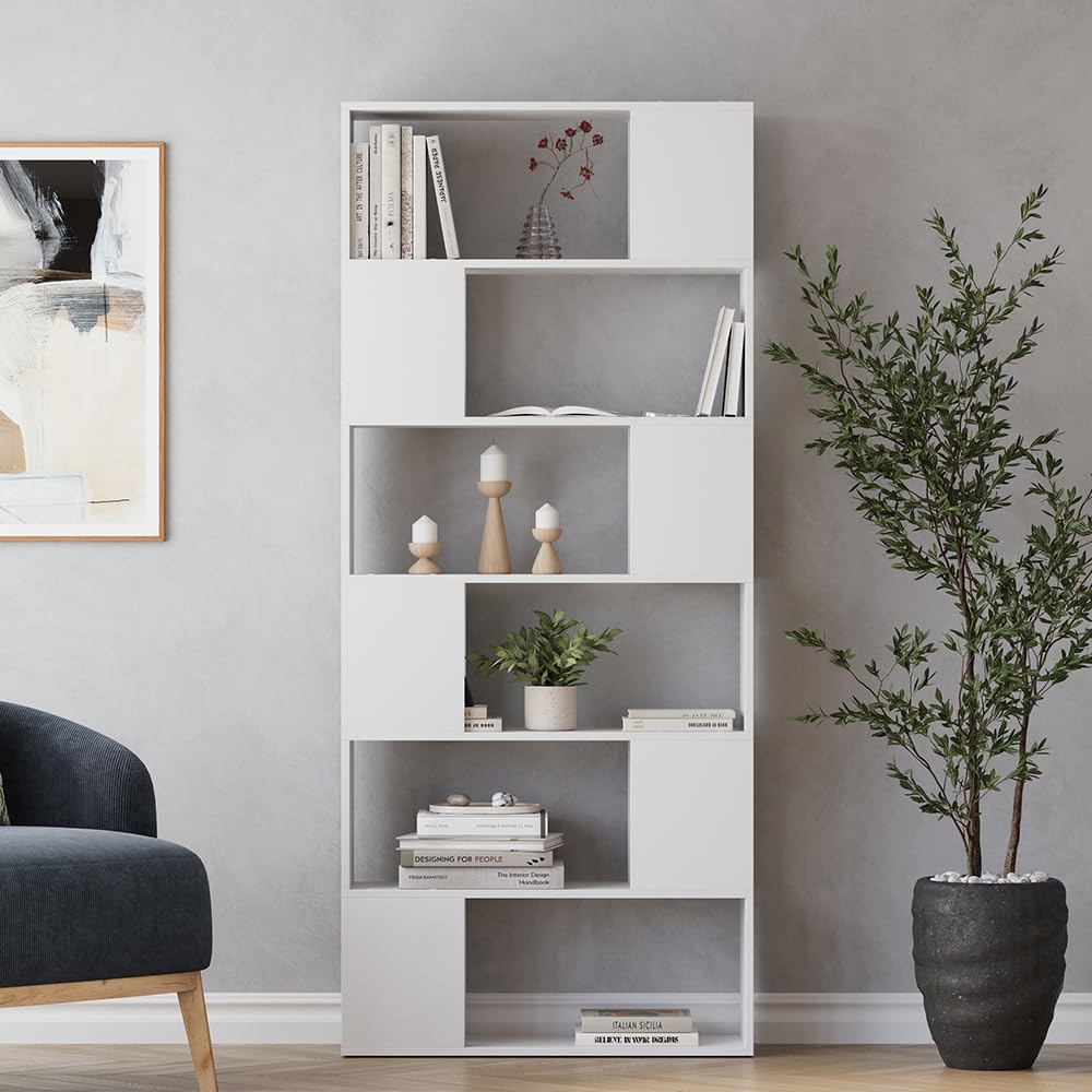 Vicco Divisorio per ambienti Eneos, Bianco, 80 x 186 cm, utilizzabile come scaffale autoportante per una suddivisione flessibile degli spazi
