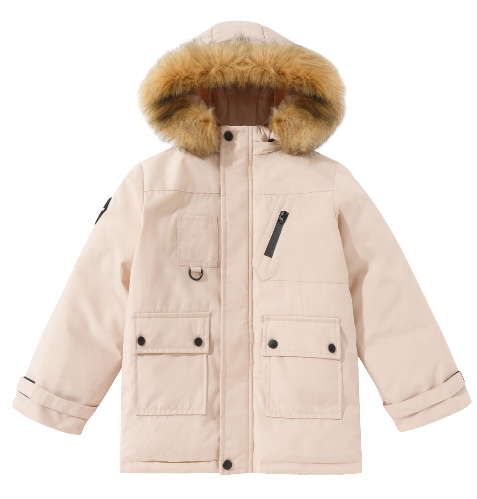Happy Cherry Kinderwinterjas voor jongens, warm gevoerde jas met bont, afneembare capuchon, parka-stijl, winddicht, voor 5-14 jaar, Rood, 9-10 anni