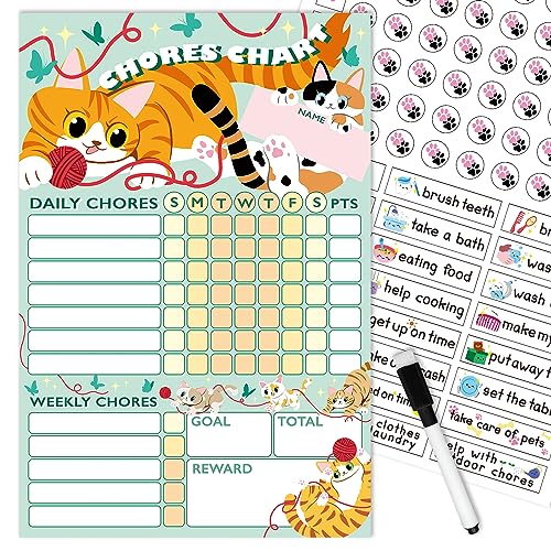 EkiShoal Cats Kids Chore Chart Magnetic Set - 5 in 1 - Reward Chart for Kids, Good Behavior Chart for Kids at Home, My Responsibility Chart for Kids, Magnetic Reward Chart for Kids Behavior - Large