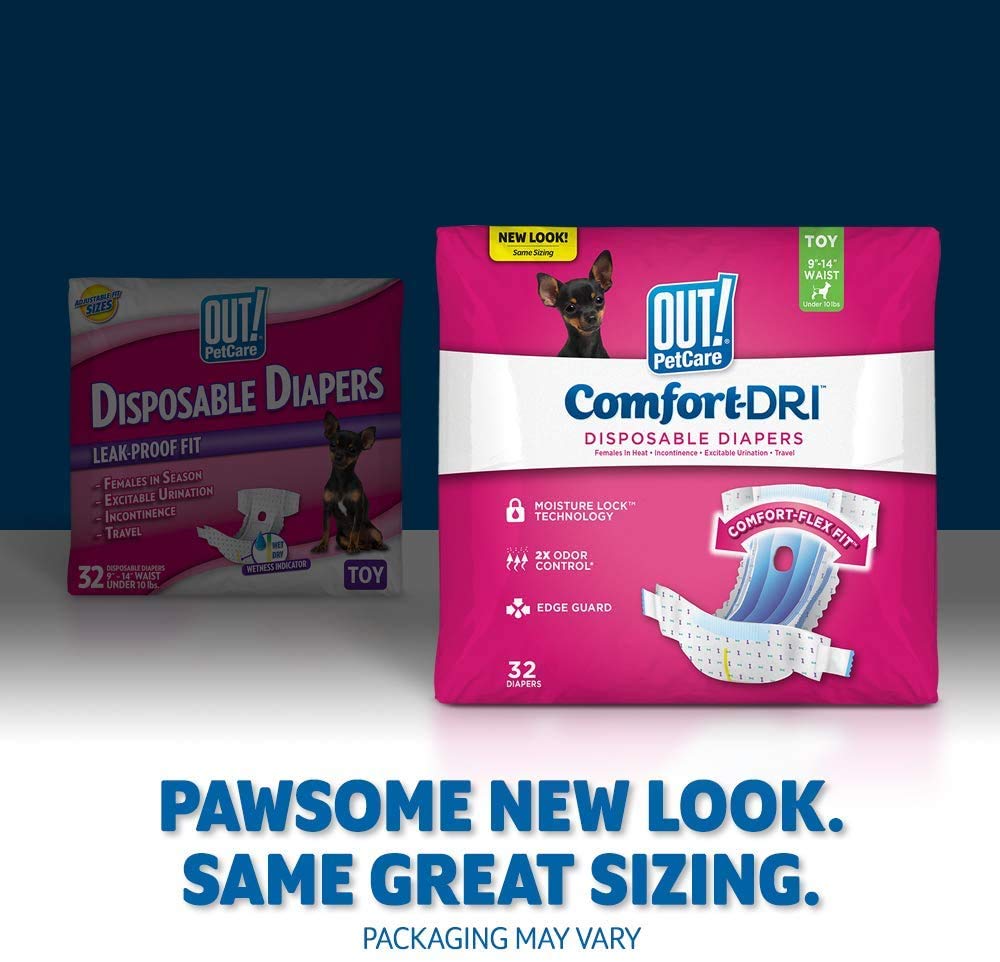 OUT! Pannolini monouso per cani femminili | Assorbente con | di adattamento a prova di perdite XXS - Confezione da 18