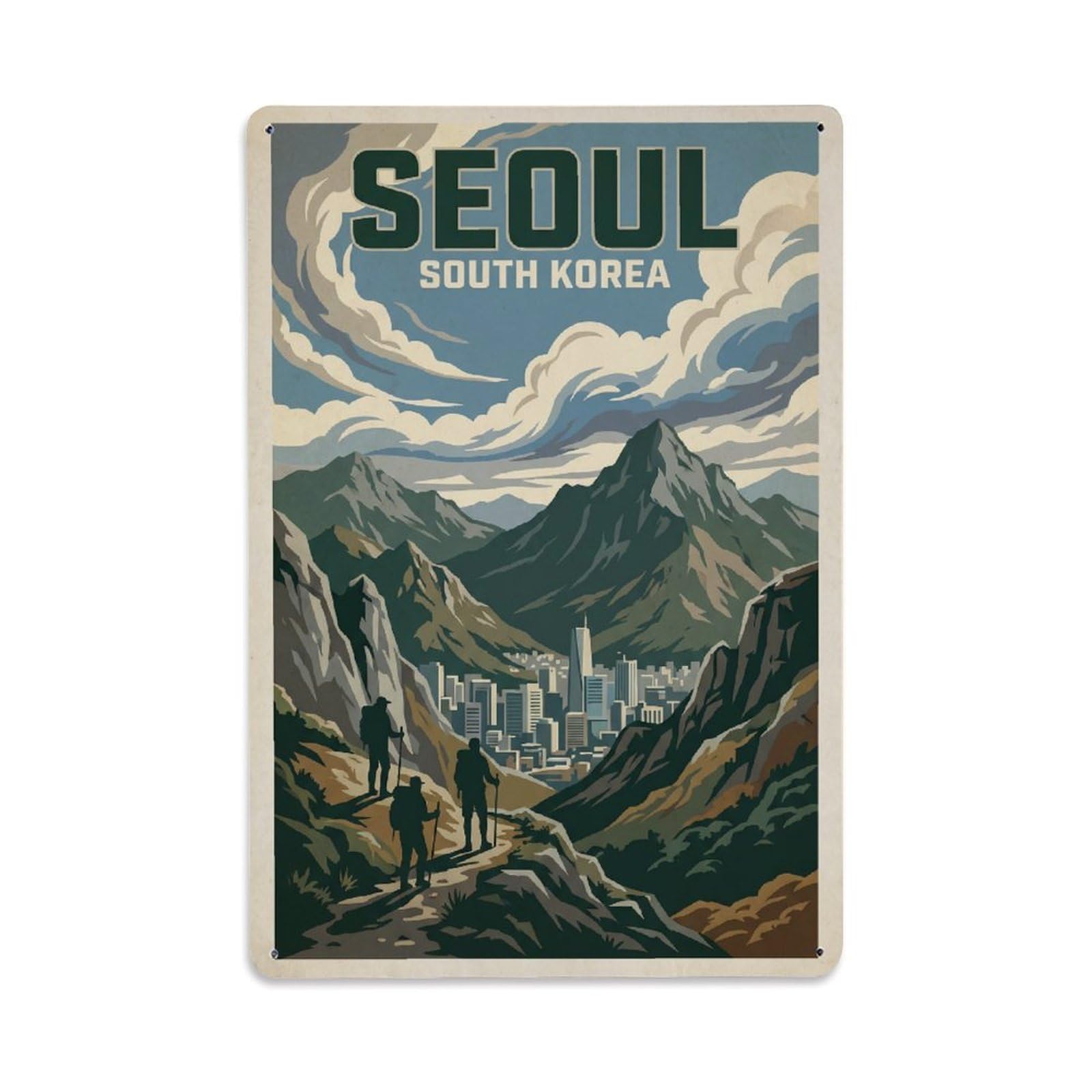 Metal Tin Sign Vintage Travel Seoul South Korea Mountains