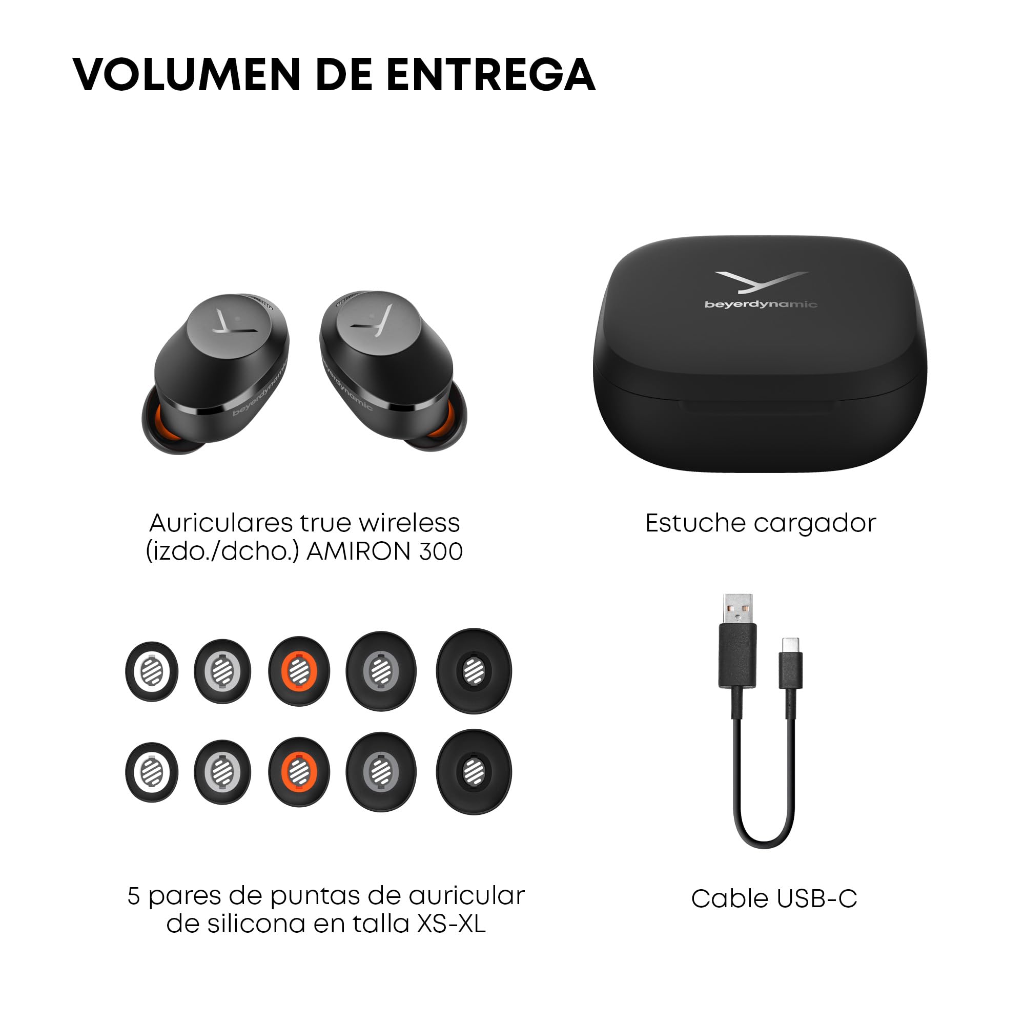 beyerdynamic AMIRON 300 Auriculares inalámbricos Verdaderos con cancelación Activa de Ruido y Modo de Transparencia, Color Negro, Bluetooth intrauditivos, 38 Horas de autonomía.
