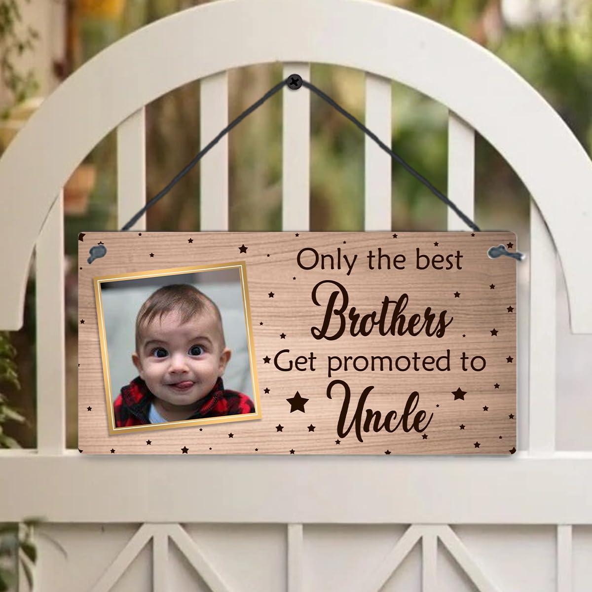 GuteGifts Personalised Plaque with Photo Gift for Brothers Uncle Birthday Christmas Niece Nephew Fathers Day Wall Hanging Sign - Only The Best Brothers Get Promoted To Uncle