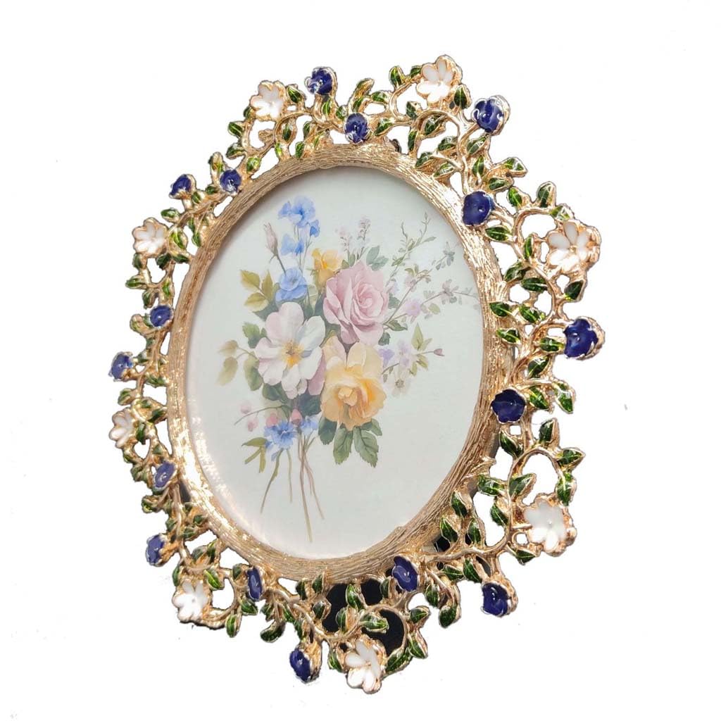ZXWSTORE Light Gold Circular Metal Photo Frame, 4In (16x16cm) Photo Frame Stand