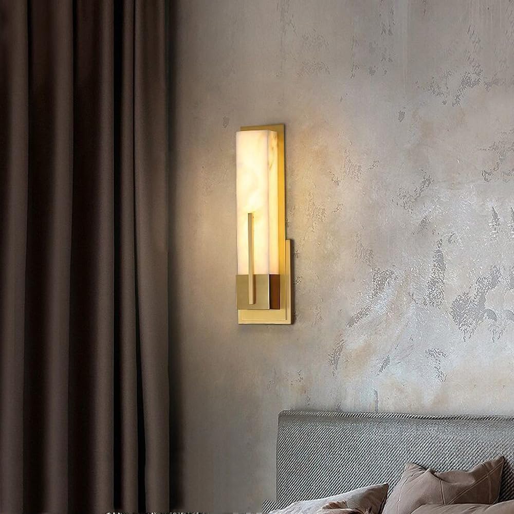 Applique Lineari LED per Interni Luci da Bagno Luci da Parete in Ottone E Marmo Lampade da Parete A Striscia Lunga in Pietra Naturale per Corridoio Camera da Letto E Soggiorno