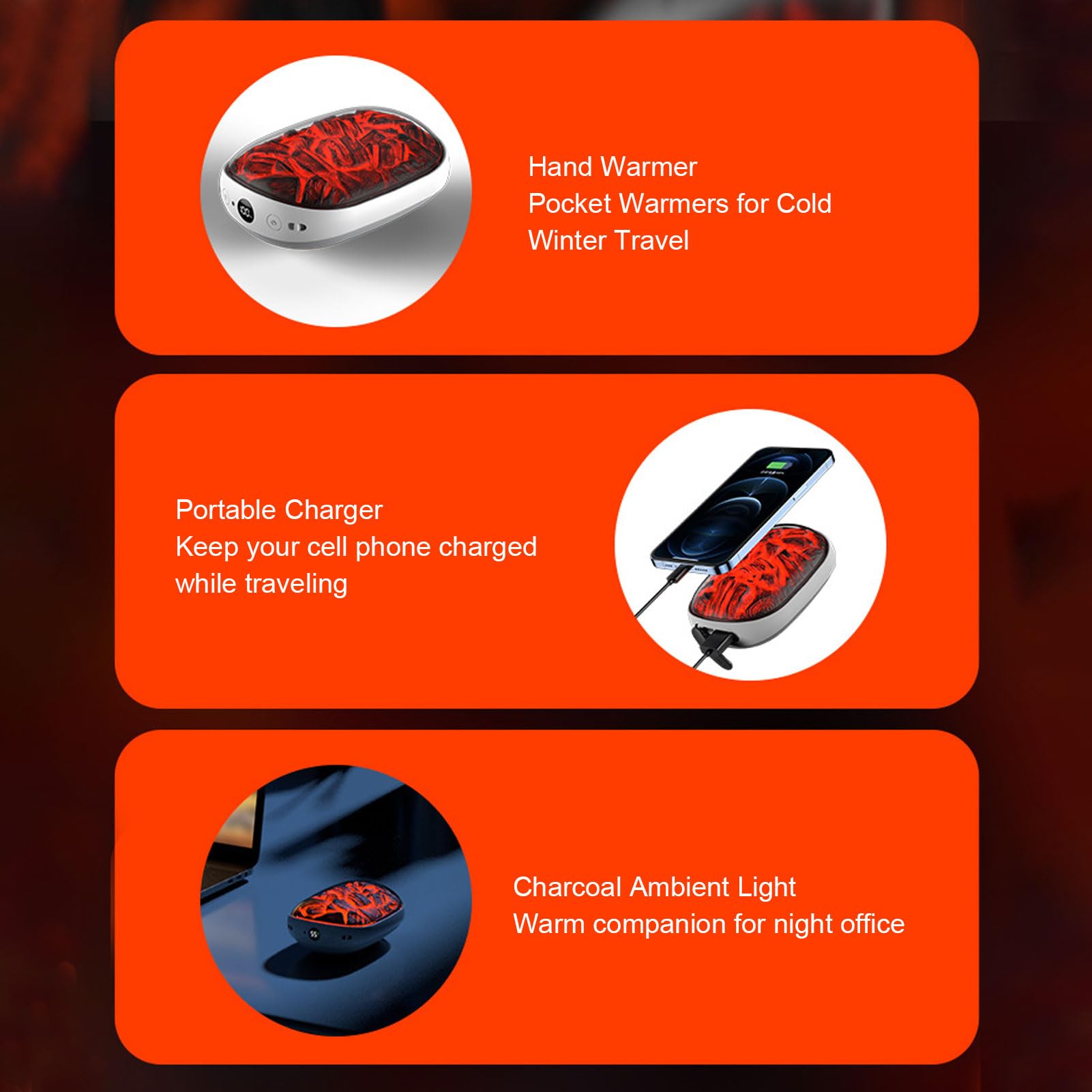 Elektrischer Handwärmer, Powerbank, Tragbarer Taschenheizer für Outdoor-Camping, 3-in-1-Handwärmer, Feuerfestes ABS